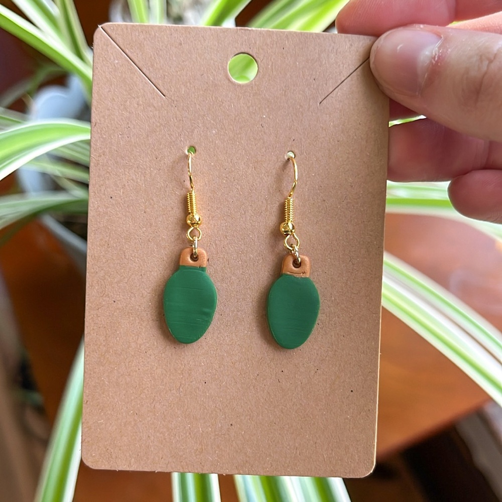 Green Christmas Lightbulb Earrings